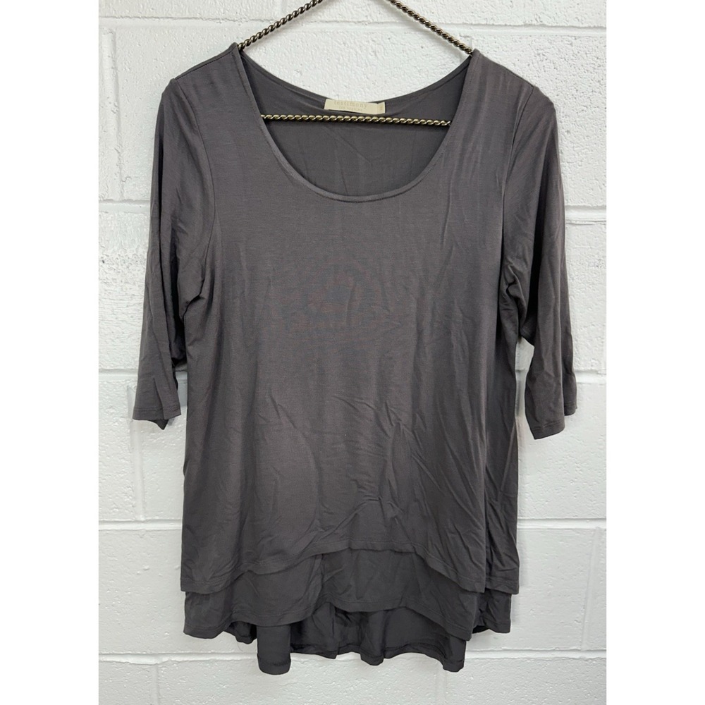 Testimony Dark Brown Jersey Knit Stretch Layered 3/4 Sleeve T-Shirt Size XL
